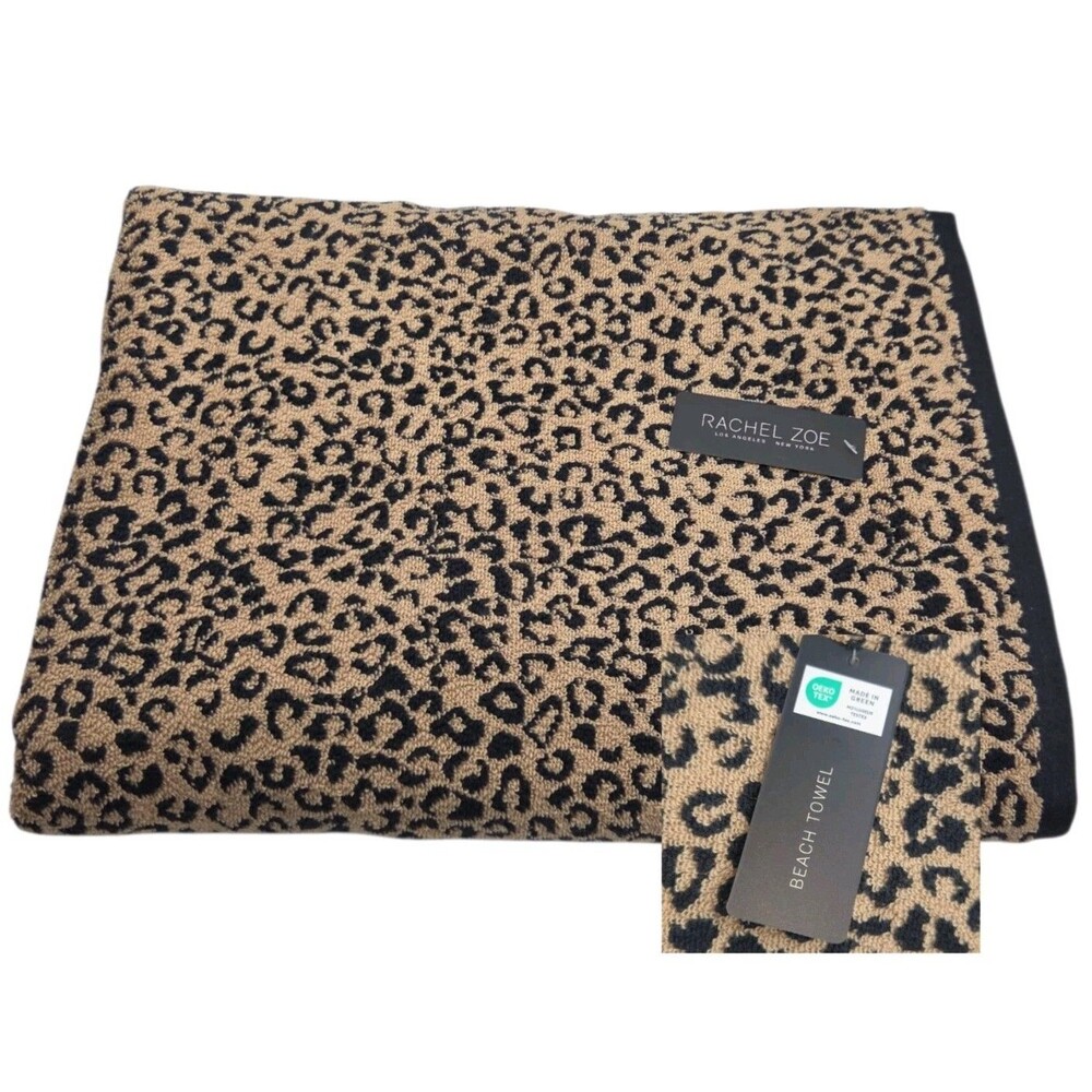 Rachel Zoe Leopard Print Oversized Beach Towel‎ 40x70 Tan Black Quick Dry